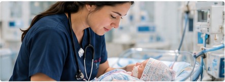 Clinician providing careful newborn care